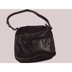 JM New York Tote  Very Dark Blue Leather Zipper Closure 14 x 14 Shoulder Bag